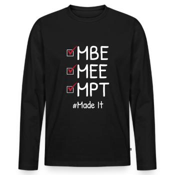 Étudiante en droit survivante de l’examen du barreau - T-shirt manches longues Premium bio Homme - noir - Devant - Nico (187cm)