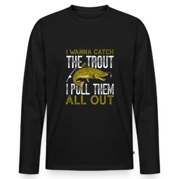 Pêche à la truite - T-shirt manches longues Premium bio Homme - noir - Devant - Nico (187cm)