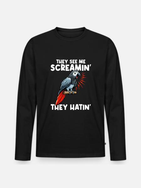 African Grey Parrot - Männer Premium Bio Langarmshirt - Schwarz