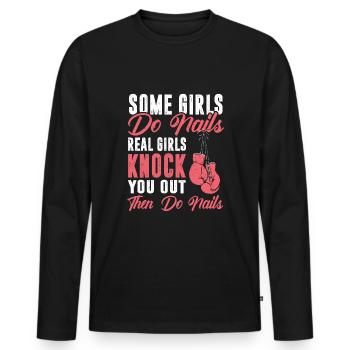 Boxer femmes boxe fille - T-shirt manches longues Premium bio Homme - noir - Devant - Nico (187cm)
