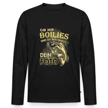 Angler T-Shirt mit Karpfen Boilie Motiv Geschenk - Männer Premium Bio Langarmshirt - Schwarz - Vorne - Nico (187cm)