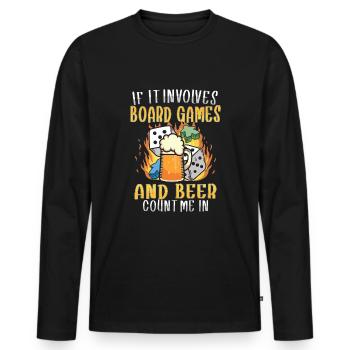 Jeux de société Bière Board Gamer Jeux de société et bière - T-shirt manches longues Premium bio Homme - noir - Devant - Nico (187cm)