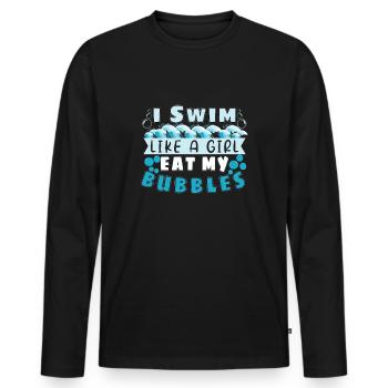 Natation Drôle Natation Nageur Nageur Citations - T-shirt manches longues Premium bio Homme - noir - Devant - Nico (187cm)