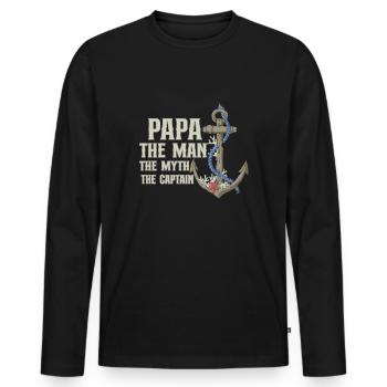 Bateau Papa Capitaine de bateau Ponton Marin Croisière - T-shirt manches longues Premium bio Homme - noir - Devant - Nico (187cm)