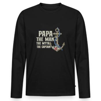 Bateau Papa Capitaine de bateau Ponton Marin Croisière - T-shirt manches longues Premium bio Homme - noir - Devant - Nico (187cm)