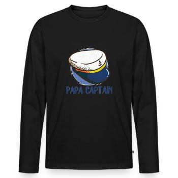 Bateau Papa Capitaine de bateau Ponton Marin Croisière - T-shirt manches longues Premium bio Homme - noir - Devant - Nico (187cm)