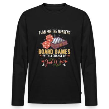 Vin Jeux de société Jeu d’échecs Jeu de société Jeu d’argent - T-shirt manches longues Premium bio Homme - noir - Devant - Nico (187cm)