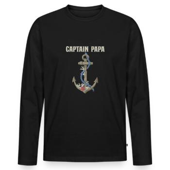 Bateau Papa Capitaine de bateau Ponton Marin Croisière - T-shirt manches longues Premium bio Homme - noir - Devant - Nico (187cm)