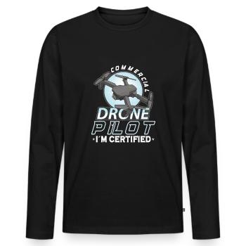 Pilote de drone grand-père idée cadeau vieil homme avec - T-shirt manches longues Premium bio Homme - noir - Devant - Nico (187cm)