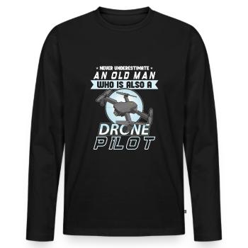 Drohne Pilot Opa Geschenkidee Alter Mann Mit - Männer Premium Bio Langarmshirt - Schwarz - Vorne - Nico (187cm)