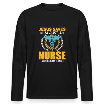 Krankenschwester Krankenpflege Klinik Sanitäter - Männer Premium Bio Langarmshirt - Schwarz - Vorne - Nico (187cm)