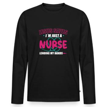 Infirmière Infirmière Clinique Paramédicale - T-shirt manches longues Premium bio Homme - noir - Devant - Nico (187cm)