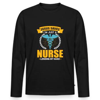 Infirmière Infirmière Clinique Paramédicale - T-shirt manches longues Premium bio Homme - noir - Devant - Nico (187cm)