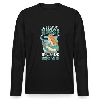 Infirmière Infirmière Clinique Paramédicale - T-shirt manches longues Premium bio Homme - noir - Devant - Nico (187cm)
