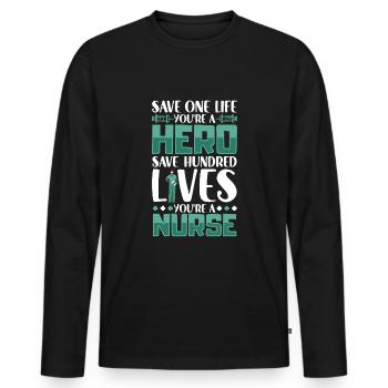 Infirmière Infirmière Clinique Paramédicale - T-shirt manches longues Premium bio Homme - noir - Devant - Nico (187cm)