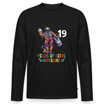 19th Birthday Astronaut Astronomy Solar System - Männer Premium Bio Langarmshirt - Schwarz - Vorne - Nico (187cm)