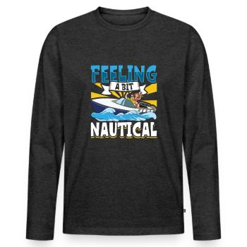 Bateau papa Capitaine Pontoon Sailor Croisière - T-shirt manches longues Premium bio Homme - anthracite chiné - Devant - Nico (187cm)