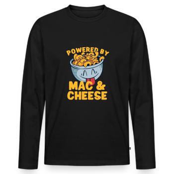 MAC AND CHEESE GIFT: powered by mac & cheese - Männer Premium Bio Langarmshirt - Schwarz - Vorne - Nico (187cm)