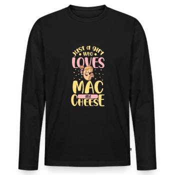 MAC AND CHEESE GIFT: powered by mac & cheese - Männer Premium Bio Langarmshirt - Schwarz - Vorne - Nico (187cm)