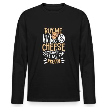 MAC AND CHEESE GIFT: powered by mac & cheese - Männer Premium Bio Langarmshirt - Schwarz - Vorne - Nico (187cm)