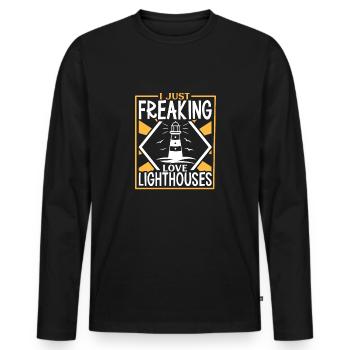 Lighthouse Seaside Nautical I Love Lighthouse - Men's Premium Organic Long Sleeve Shirt - black - Front - Nico (187cm)