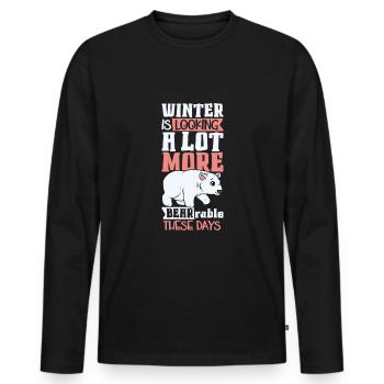 Polar Bear Global Warming Artic Seal hunting Ursus - Men's Premium Organic Long Sleeve Shirt - black - Front - Nico (187cm)
