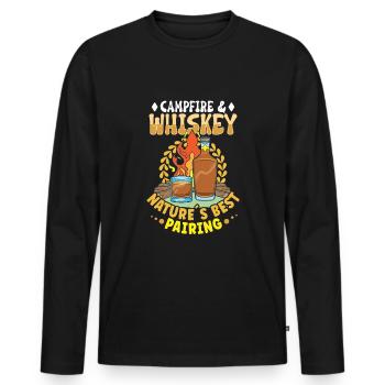 Campfire Nights Whisky Delights Outdoor Adventure - Men's Premium Organic Long Sleeve Shirt - black - Front - Nico (187cm)