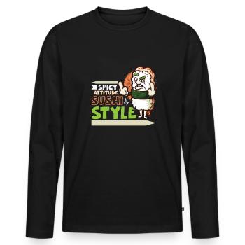 Funny Unhappy Sushi Japanese food Miso-Unhappy - Men's Premium Organic Long Sleeve Shirt - black - Front - Nico (187cm)