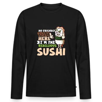 Funny Unhappy Sushi Japanese food Miso-Unhappy - Men's Premium Organic Long Sleeve Shirt - black - Front - Nico (187cm)