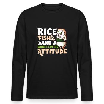 Funny Unhappy Sushi Japanese food Miso-Unhappy - Men's Premium Organic Long Sleeve Shirt - black - Front - Nico (187cm)
