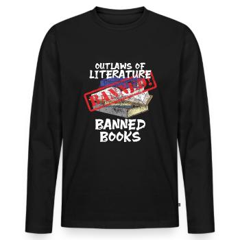 Lire des livres interdits. Lire des livres interdits. - T-shirt manches longues Premium bio Homme - noir - Devant - Nico (187cm)