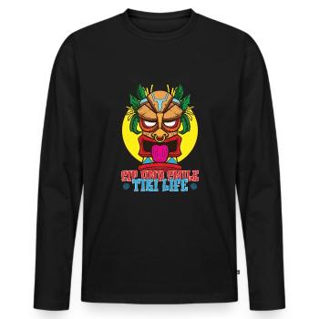 Tiki Mask Hawaiian Decor Luau Party - T-shirt manches longues Premium bio Homme - noir - Devant - Nico (187cm)