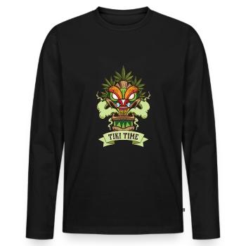 Tiki Mask Hawaiian Decor Luau Party - T-shirt manches longues Premium bio Homme - noir - Devant - Nico (187cm)