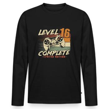 16. Geburtstag Level 16 Complete 16 Jahre - Männer Premium Bio Langarmshirt - Schwarz - Vorne - Nico (187cm)