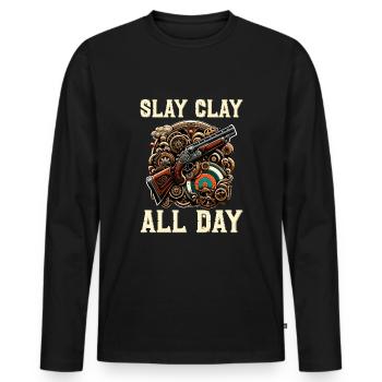 Clay Pigeon Shooting Clay Pigeon Shooting Shooting - Men's Premium Organic Long Sleeve Shirt - black - Front - Nico (187cm)