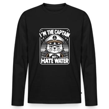 Canotage Papa Capitaine de bateau Ponton Marin Croisière - T-shirt manches longues Premium bio Homme - noir - Devant - Nico (187cm)