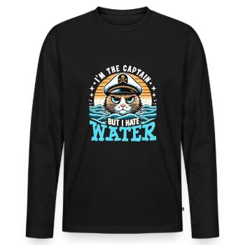 Canotage Papa Capitaine de bateau Ponton Marin Croisière - T-shirt manches longues Premium bio Homme - noir - Devant - Nico (187cm)