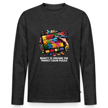 Puzzle Lover Jigzaw Puzzle Board Game Puzzler - Men's Premium Organic Long Sleeve Shirt - heather anthracite - Front - Nico (187cm)