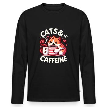 Pause-café amoureux des chats, amoureux du café chat mignon - T-shirt manches longues Premium bio Homme - noir - Devant - Nico (187cm)
