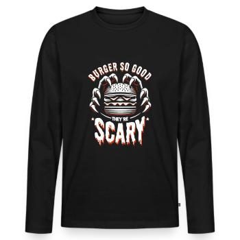 Burger d’horreur Spooky fast-food halloween - T-shirt manches longues Premium bio Homme - noir - Devant - Nico (187cm)