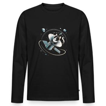Chat, Astronaute, Astronomie, Système Solaire Externe - T-shirt manches longues Premium bio Homme - noir - Devant - Nico (187cm)