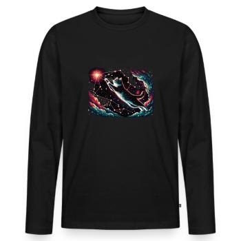 Chat, Astronaute, Astronomie, Système Solaire Externe - T-shirt manches longues Premium bio Homme - noir - Devant - Nico (187cm)