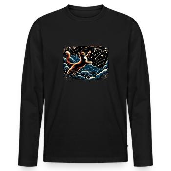 Chat, Astronaute, Astronomie, Système Solaire Externe - T-shirt manches longues Premium bio Homme - noir - Devant - Nico (187cm)