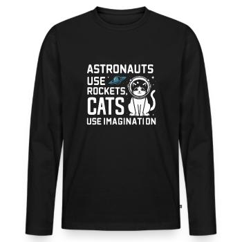 Chat, Astronaute, Astronomie, Système Solaire Externe - T-shirt manches longues Premium bio Homme - noir - Devant - Nico (187cm)
