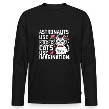Chat, Astronaute, Astronomie, Système Solaire Externe - T-shirt manches longues Premium bio Homme - noir - Devant - Nico (187cm)