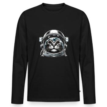 Chat, Astronaute, Astronomie, Système Solaire Externe - T-shirt manches longues Premium bio Homme - noir - Devant - Nico (187cm)