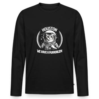 Chat, Astronaute, Astronomie, Système Solaire Externe - T-shirt manches longues Premium bio Homme - noir - Devant - Nico (187cm)