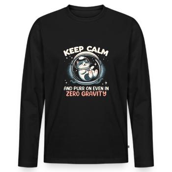 Chat, Astronaute, Astronomie, Système Solaire Externe - T-shirt manches longues Premium bio Homme - noir - Devant - Nico (187cm)