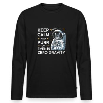 Chat, Astronaute, Astronomie, Système Solaire Externe - T-shirt manches longues Premium bio Homme - noir - Devant - Nico (187cm)