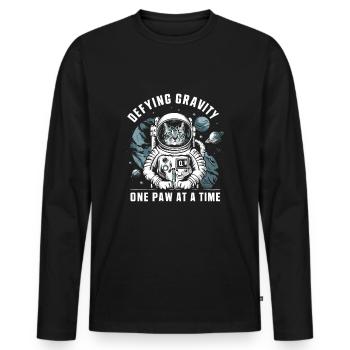 Chat, Astronaute, Astronomie, Système Solaire Externe - T-shirt manches longues Premium bio Homme - noir - Devant - Nico (187cm)